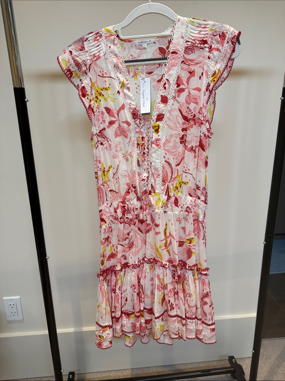 Poupette St. Barth Pink & Yellow Floral V-Neck Dress